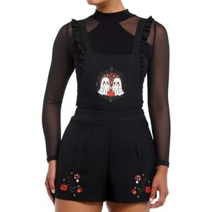 Hot Topic Shortalls Womens 2X Ghost Mushroom Embroidered Ruffle Romper Grunge